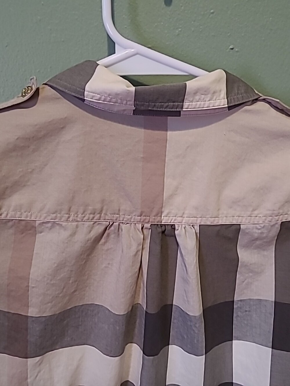 Burberry Checkered Beige Cotton Shirt Dress No Belt Size 2 - Picture 13 of 16